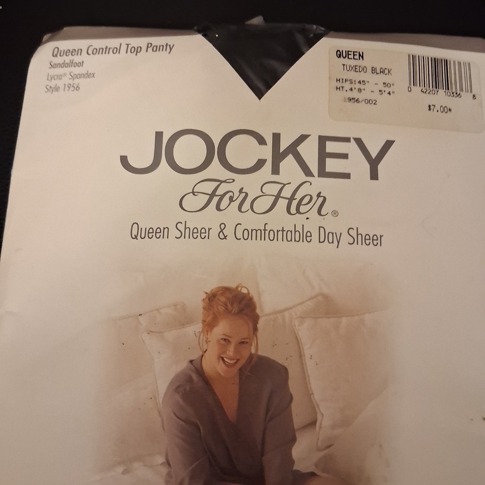 Vintage 90s NOS Jockey For Her Queen Control Top Pantyhose Tuxedo Black Queen‎